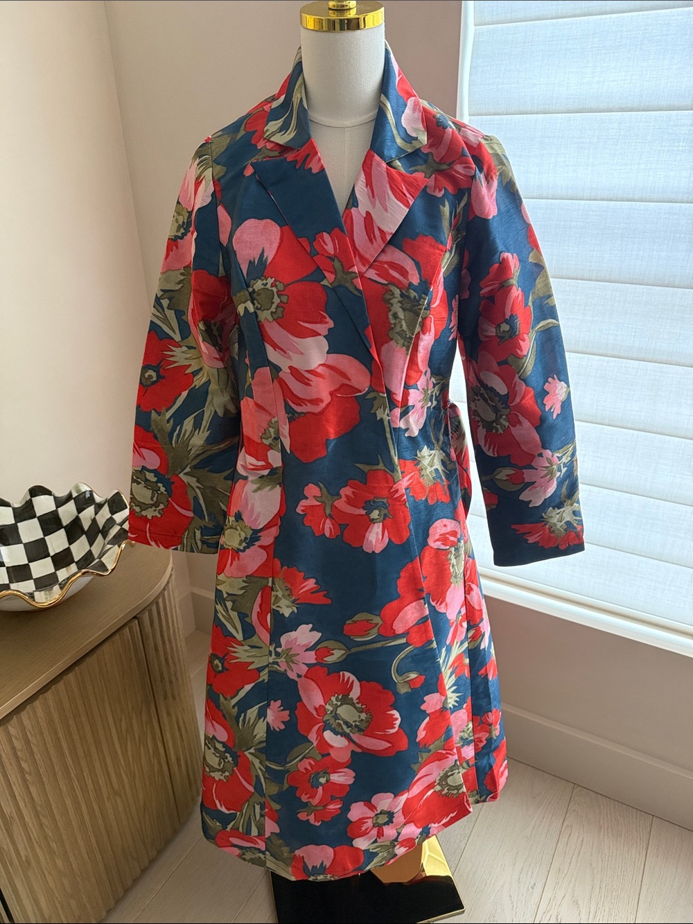 Frances Valentine New York Lucille Wrap Dress Paradise Poppy Size Small Navy Red - Picture 6 of 16